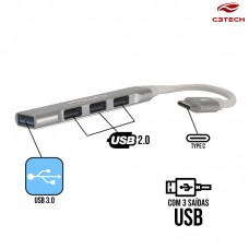 Hub Tipo C com 1 USB 3.0 HU-C320SI C3 Tech - Prata